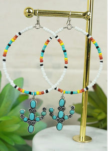 Cactus Beaded Hoop Earrings