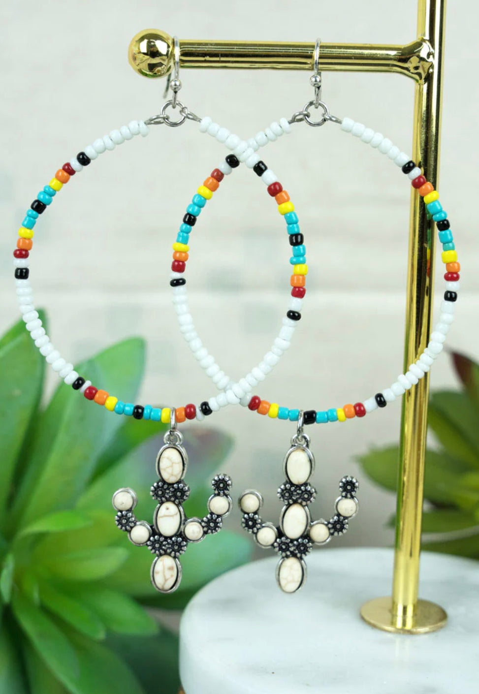 Cactus Beaded Hoop Earrings